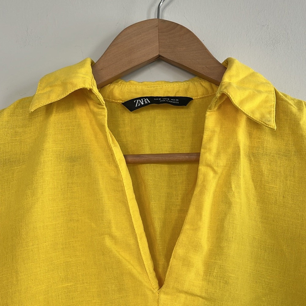 Zara Bright Yellow Ruffle Hem Babydoll Dress Size Medium - Picture 5 of 13
